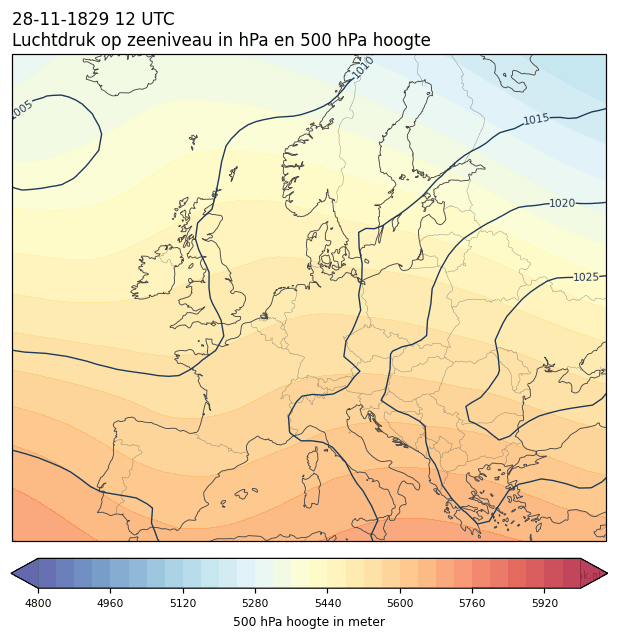 Weerkaart van 28 november 1829 om 12 UTC