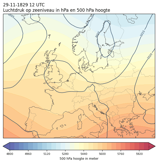 Weerkaart van 29 november 1829 om 12 UTC