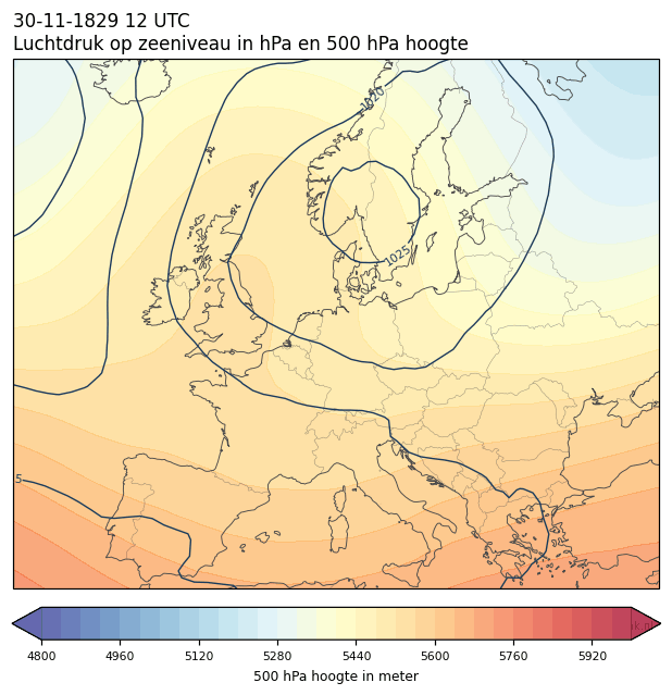 Weerkaart van 30 november 1829 om 12 UTC
