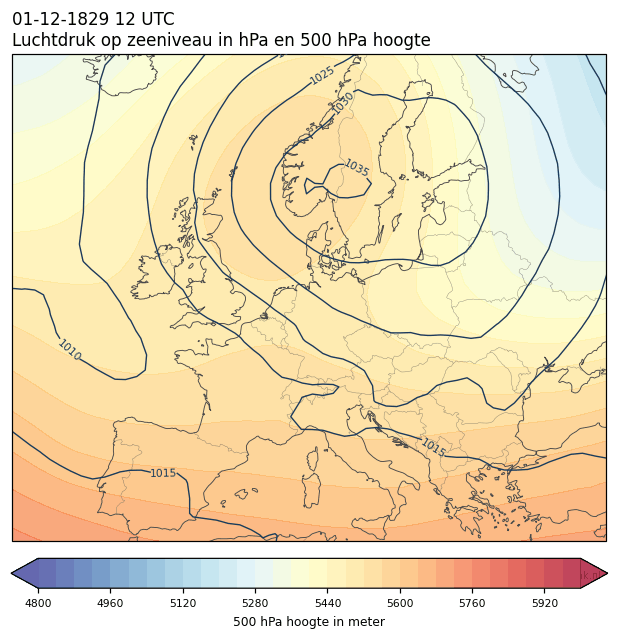 Weerkaart van 1 december 1829 om 12 UTC
