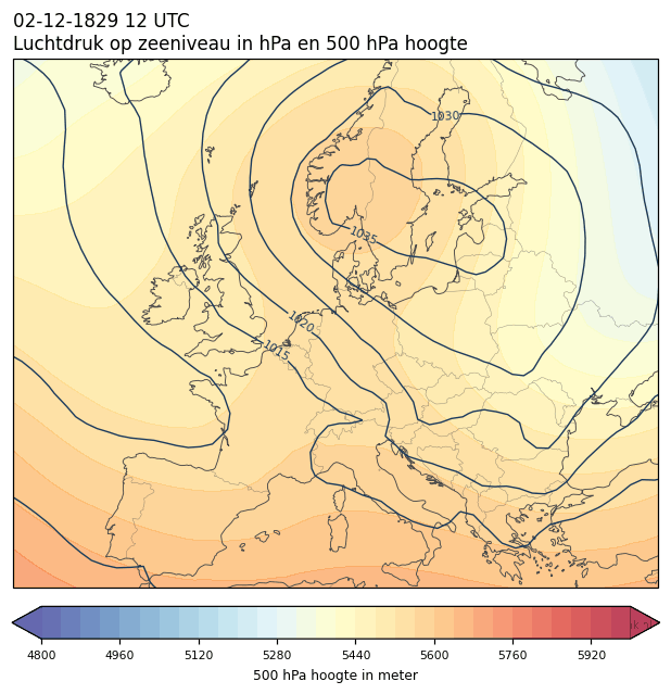 Weerkaart van 2 december 1829 om 12 UTC