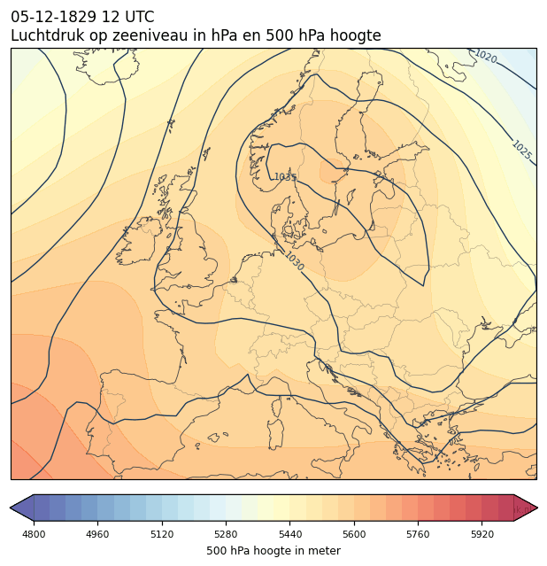 Weerkaart van 5 december 1829 om 12 UTC