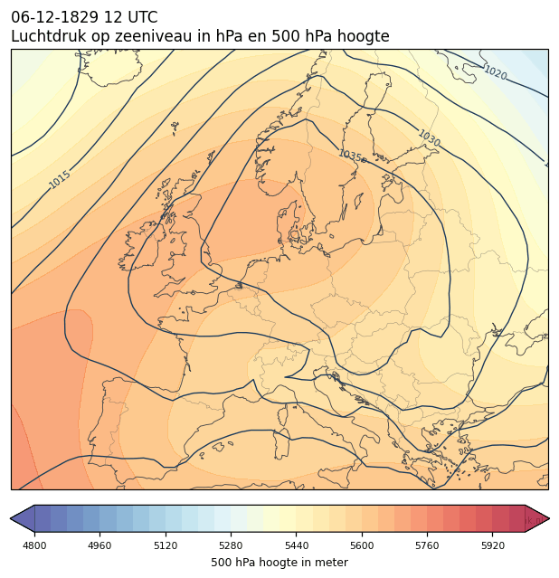 Weerkaart van 6 december 1829 om 12 UTC