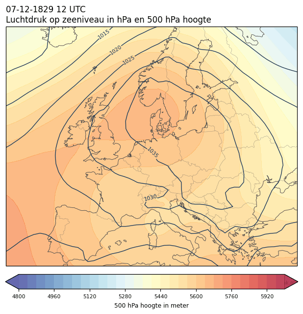 Weerkaart van 7 december 1829 om 12 UTC