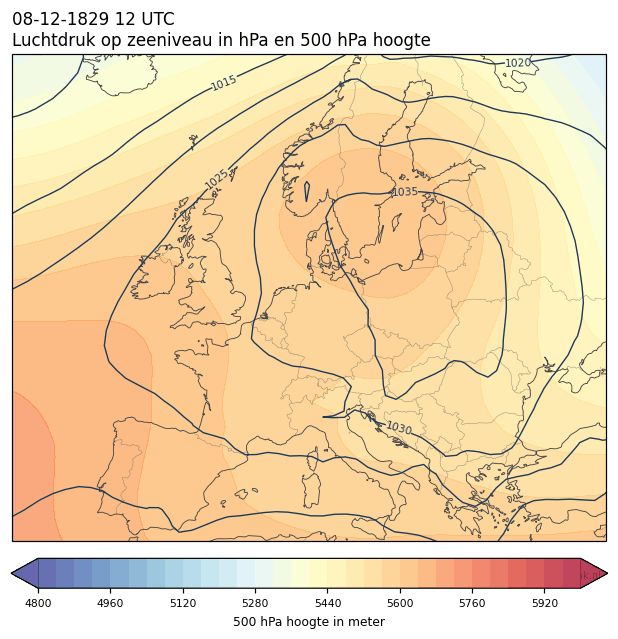 Weerkaart van 8 december 1829 om 12 UTC