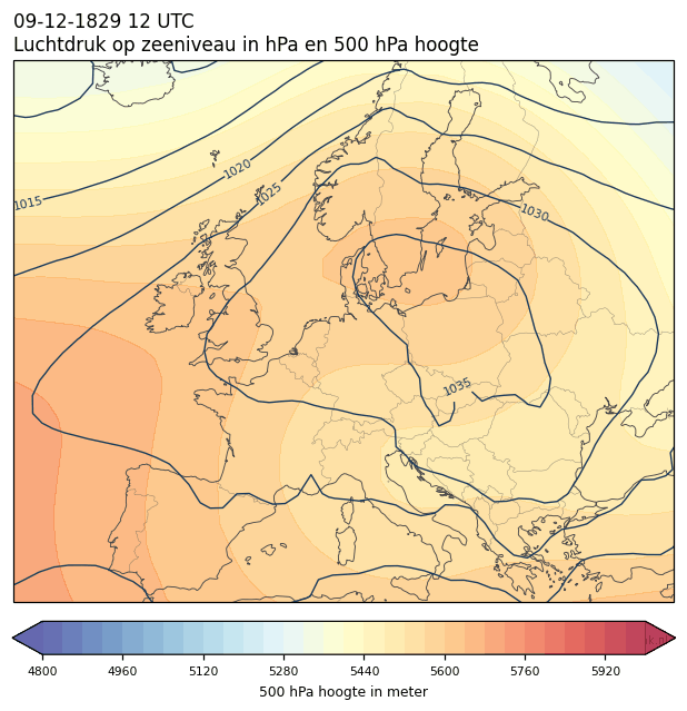Weerkaart van 9 december 1829 om 12 UTC
