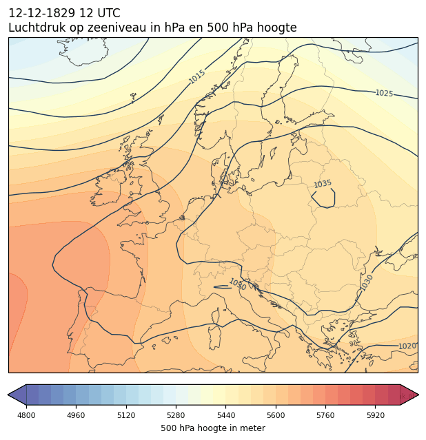 Weerkaart van 12 december 1829 om 12 UTC