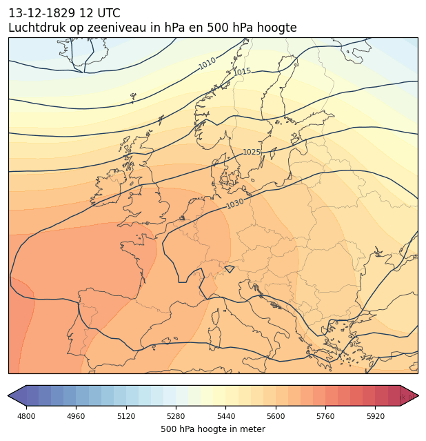 Weerkaart van 13 december 1829 om 12 UTC
