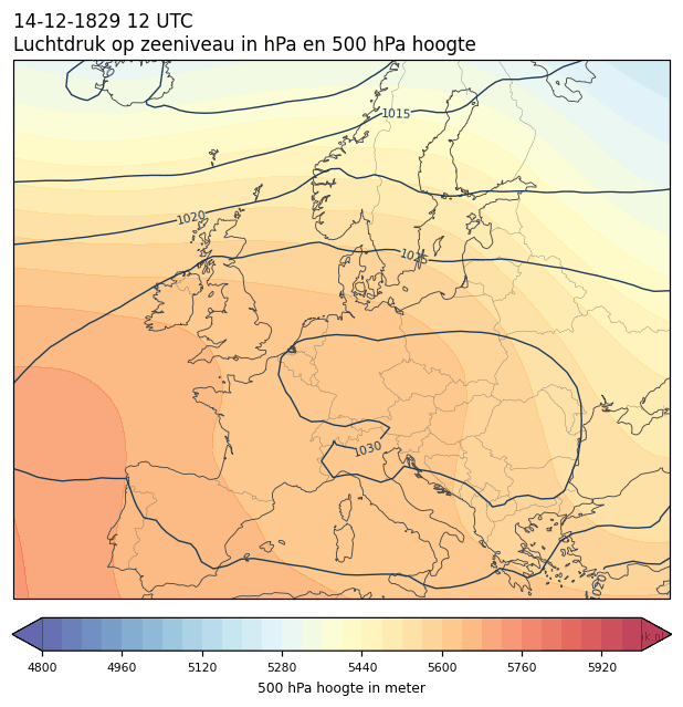Weerkaart van 14 december 1829 om 12 UTC