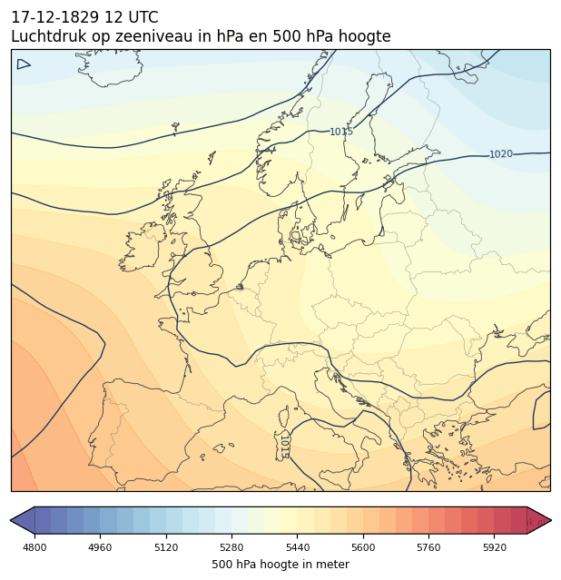 Weerkaart van 17 december 1829 om 12 UTC