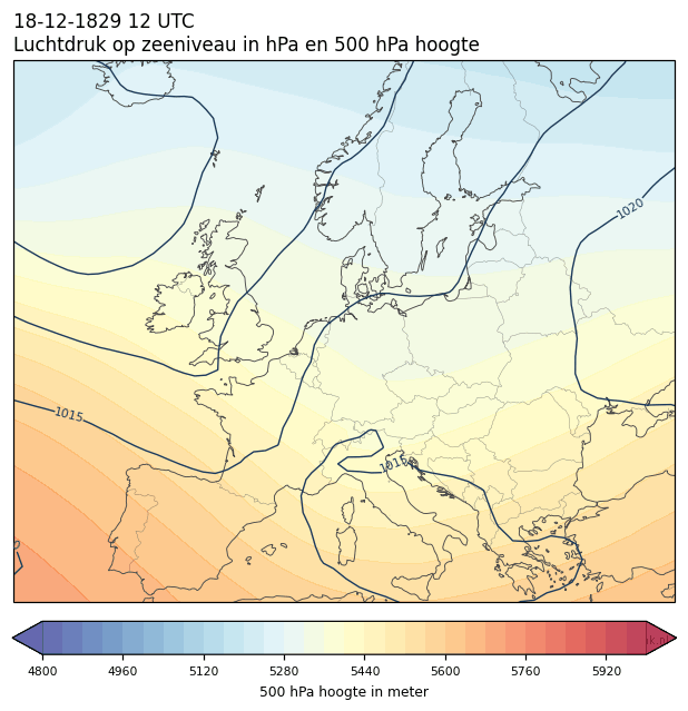 Weerkaart van 18 december 1829 om 12 UTC