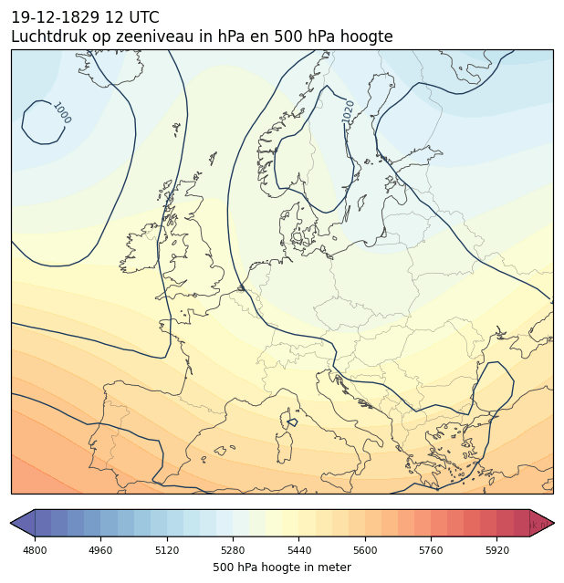 Weerkaart van 19 december 1829 om 12 UTC