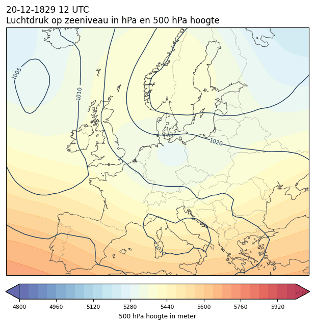 Weerkaart van 20 december 1829 om 12 UTC