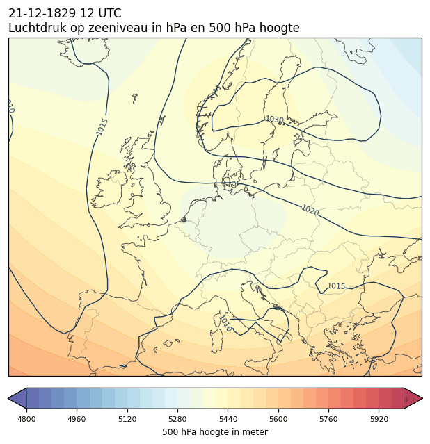 Weerkaart van 21 december 1829 om 12 UTC