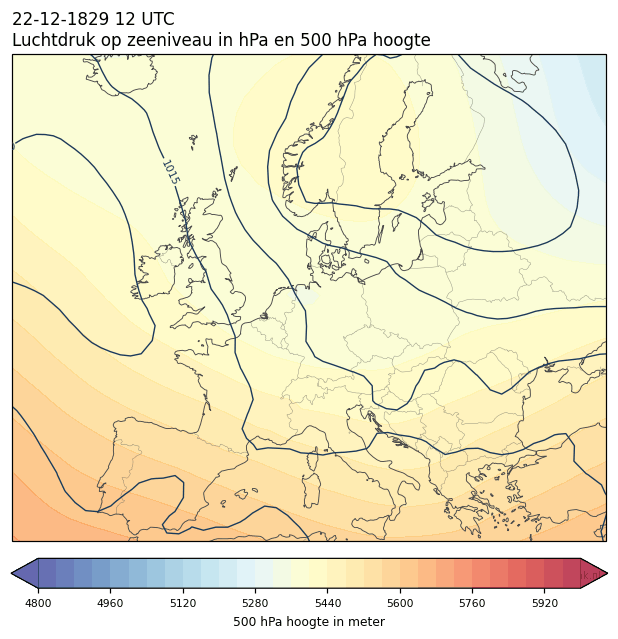 Weerkaart van 22 december 1829 om 12 UTC