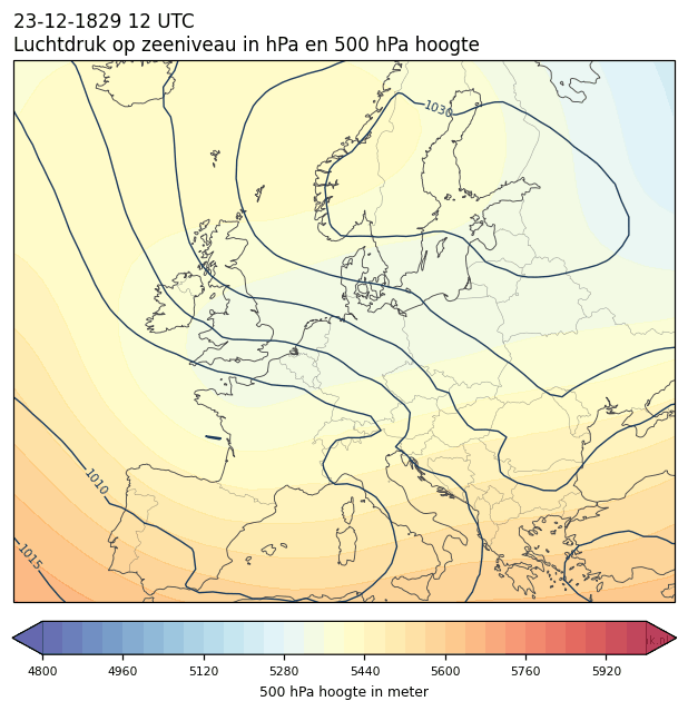 Weerkaart van 23 december 1829 om 12 UTC