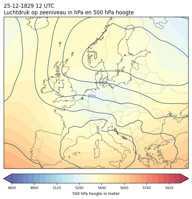 Weerkaart van 25 december 1829 om 12 UTC