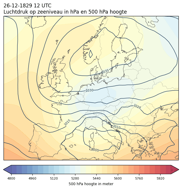 Weerkaart van 26 december 1829 om 12 UTC