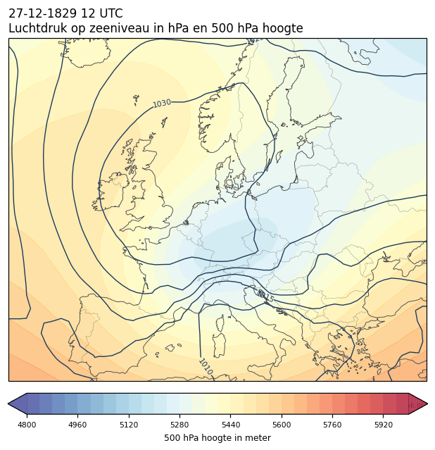 Weerkaart van 27 december 1829 om 12 UTC