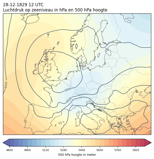Weerkaart van 28 december 1829 om 12 UTC