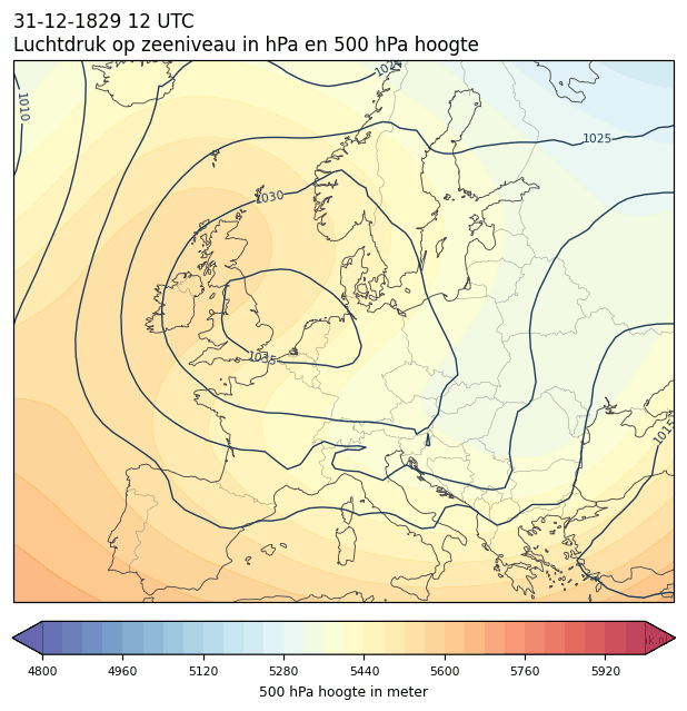 Weerkaart van 31 december 1829 om 12 UTC