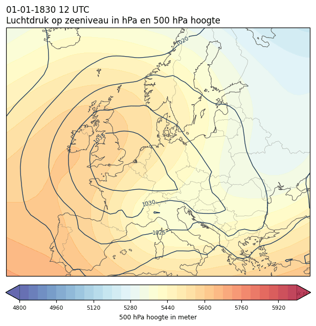 Weerkaart van 1 januari 1830 om 12 UTC