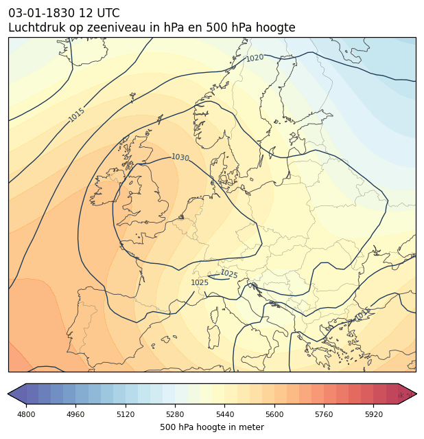 Weerkaart van 3 januari 1830 om 12 UTC