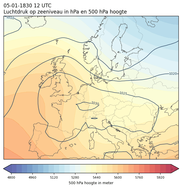 Weerkaart van 5 januari 1830 om 12 UTC