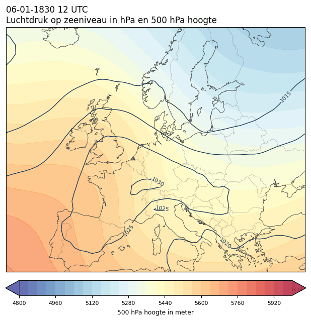 Weerkaart van 6 januari 1830 om 12 UTC