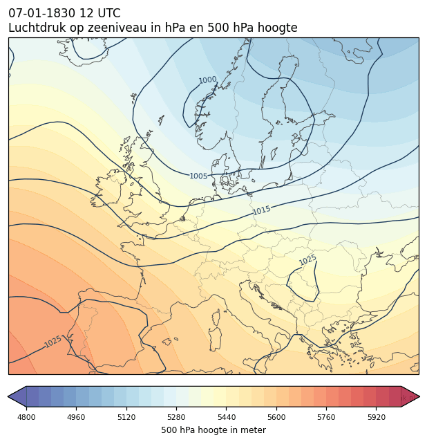 Weerkaart van 7 januari 1830 om 12 UTC
