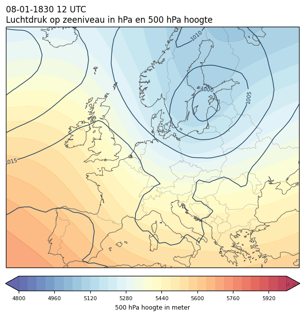 Weerkaart van 8 januari 1830 om 12 UTC