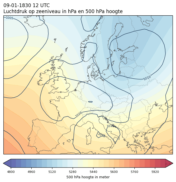 Weerkaart van 9 januari 1830 om 12 UTC