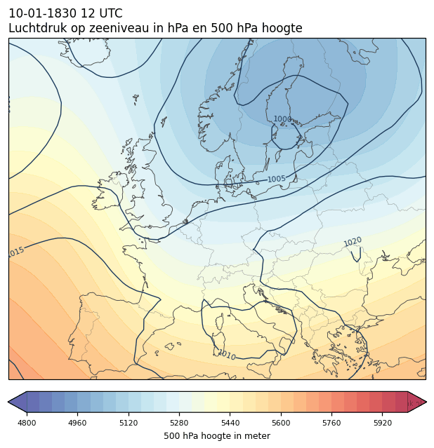 Weerkaart van 10 januari 1830 om 12 UTC