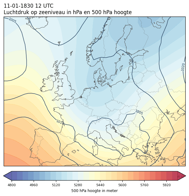 Weerkaart van 11 januari 1830 om 12 UTC