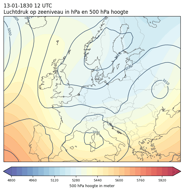 Weerkaart van 13 januari 1830 om 12 UTC