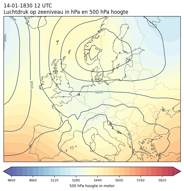 Weerkaart van 14 januari 1830 om 12 UTC