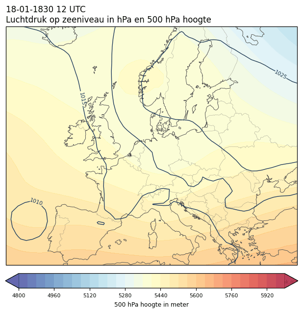 Weerkaart van 18 januari 1830 om 12 UTC