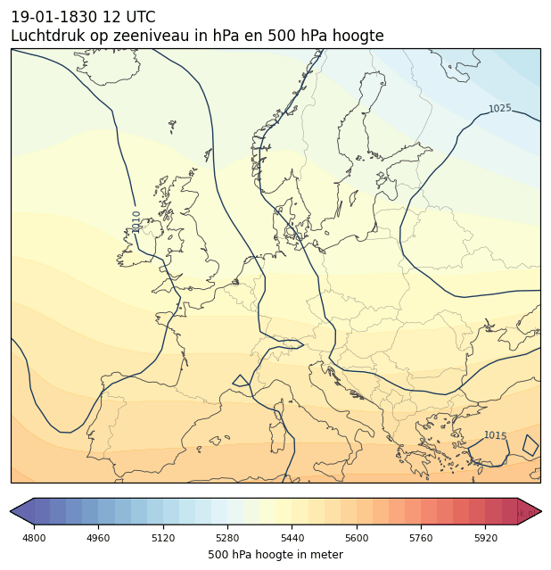 Weerkaart van 19 januari 1830 om 12 UTC