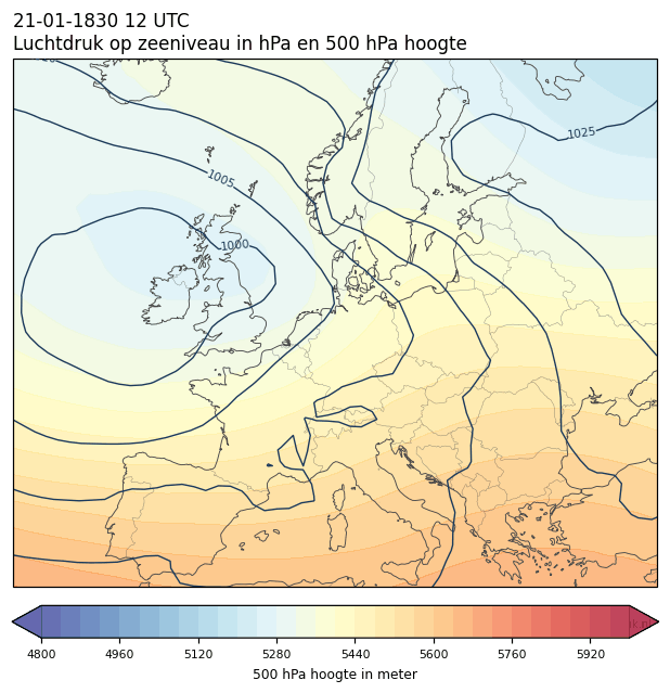 Weerkaart van 21 januari 1830 om 12 UTC