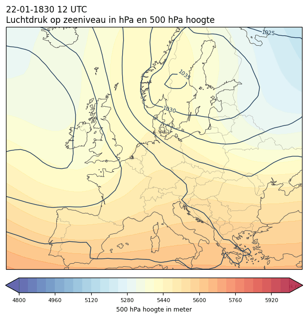 Weerkaart van 22 januari 1830 om 12 UTC