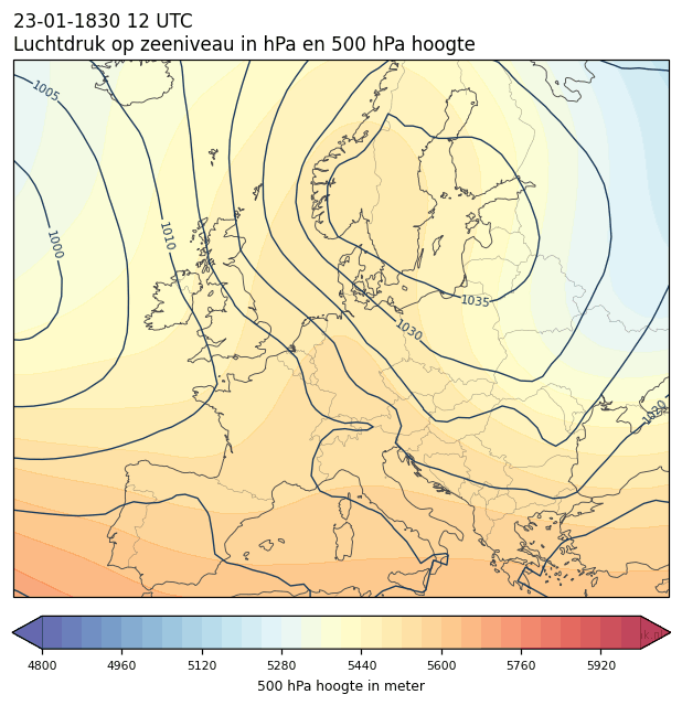 Weerkaart van 23 januari 1830 om 12 UTC