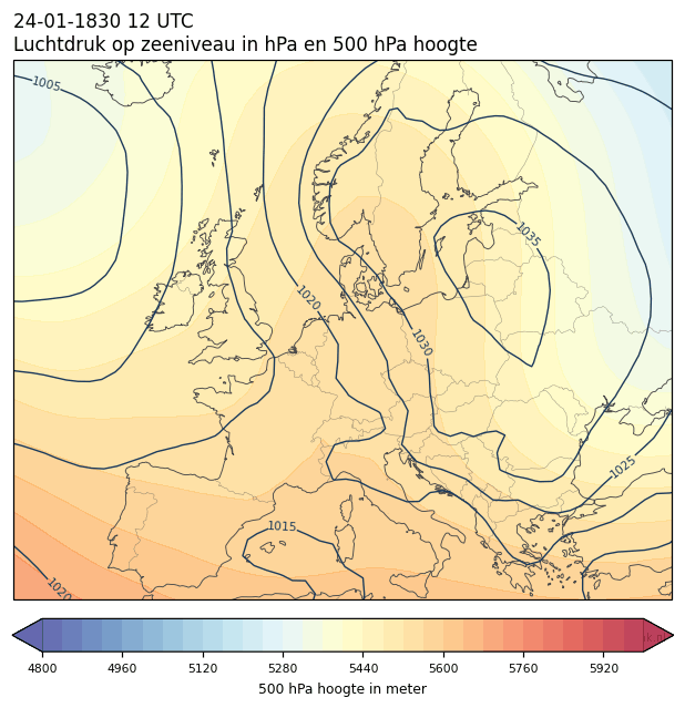 Weerkaart van 24 januari 1830 om 12 UTC