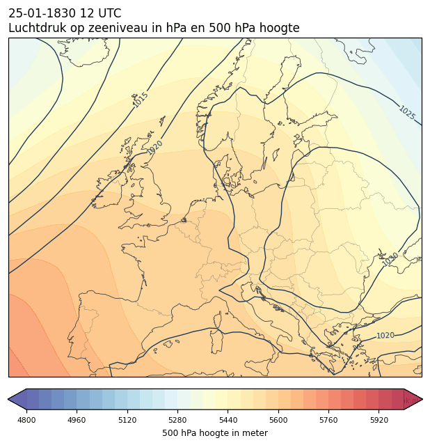 Weerkaart van 25 januari 1830 om 12 UTC