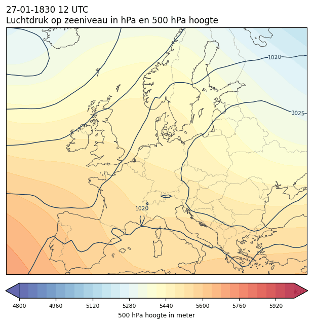 Weerkaart van 27 januari 1830 om 12 UTC