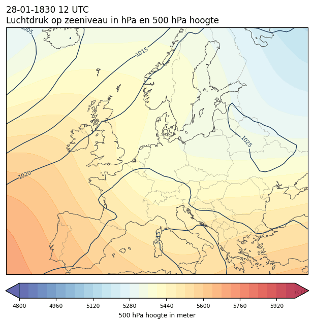 Weerkaart van 28 januari 1830 om 12 UTC