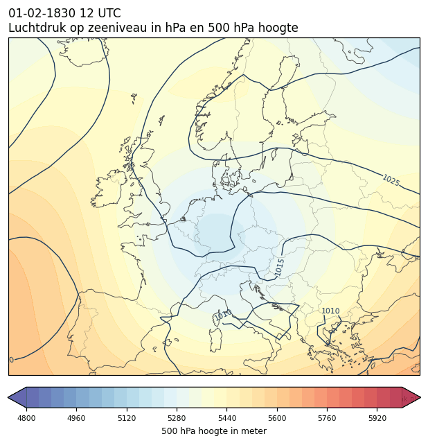 Weerkaart van 1 februari 1830 om 12 UTC