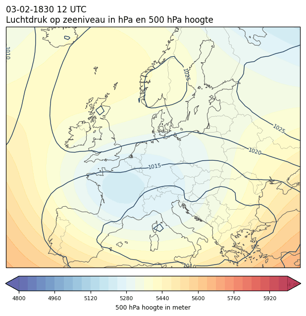 Weerkaart van 3 februari 1830 om 12 UTC