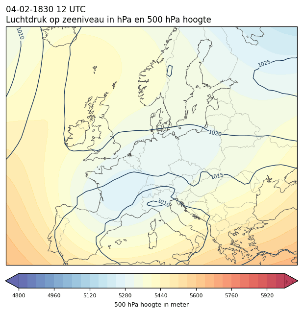 Weerkaart van 4 februari 1830 om 12 UTC