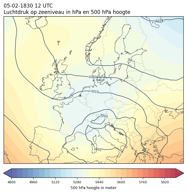 Weerkaart van 5 februari 1830 om 12 UTC