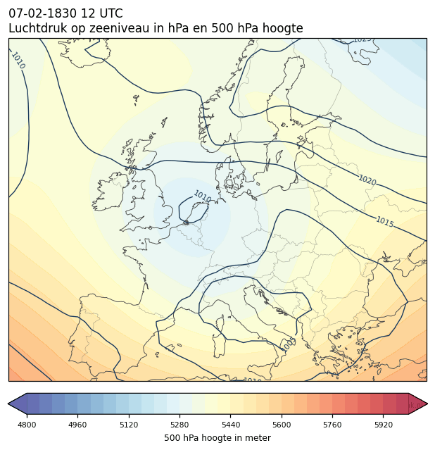 Weerkaart van 7 februari 1830 om 12 UTC